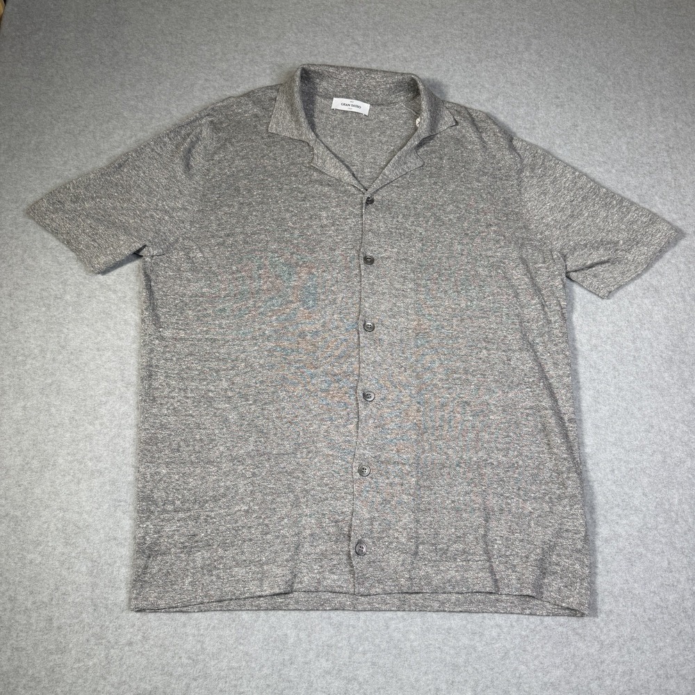NWOT Gran Sasso Italy Linen Cotton Gray Short Sleeve Button Front Shirt Men's 56